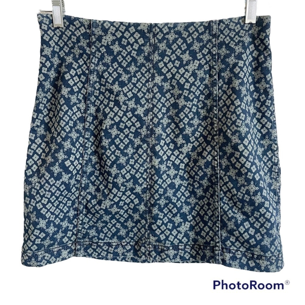 Free People Modern Femme Bohemian Print Stretch Denim Mini Skirt Size 12
